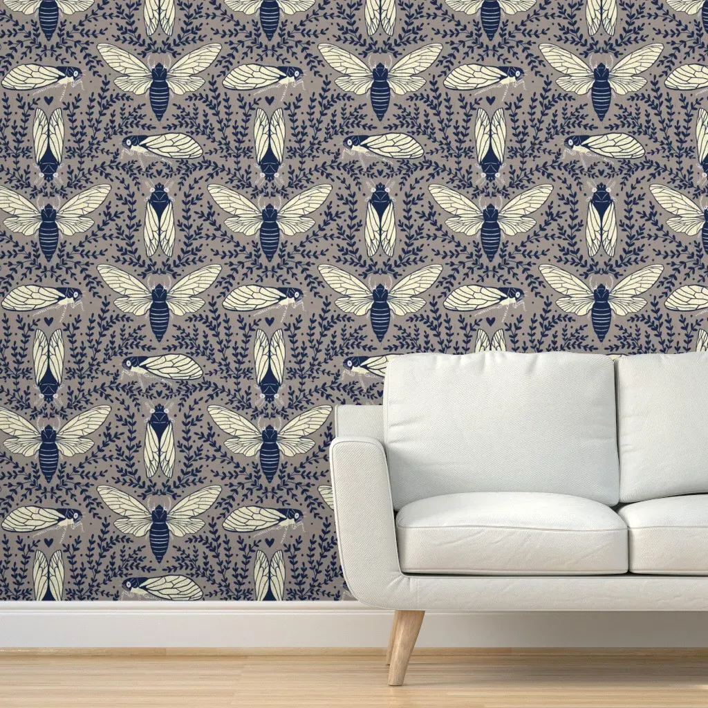 Cicadas 2.0 Peel and Stick Wallpaper - Gunmetal Beige product