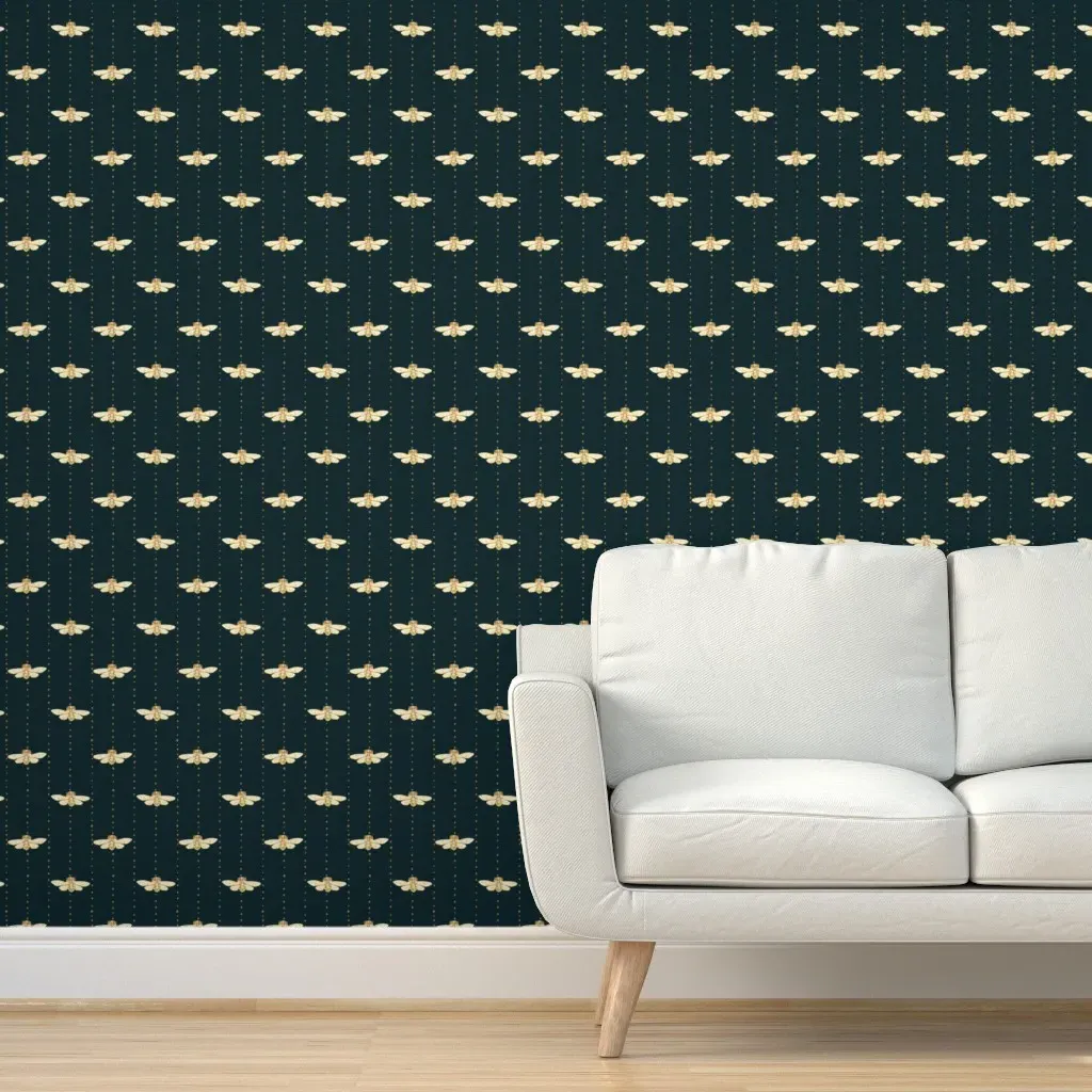Cicadas Night Peel and Stick Wallpaper - Blue, Gold product