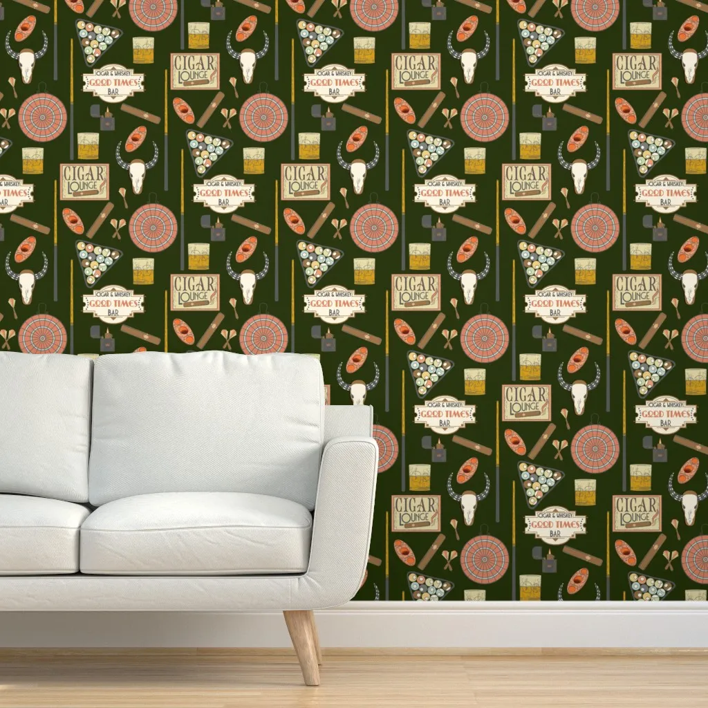 Cigar Room Billiards Peel and Stick Wallpaper - Dark Green product