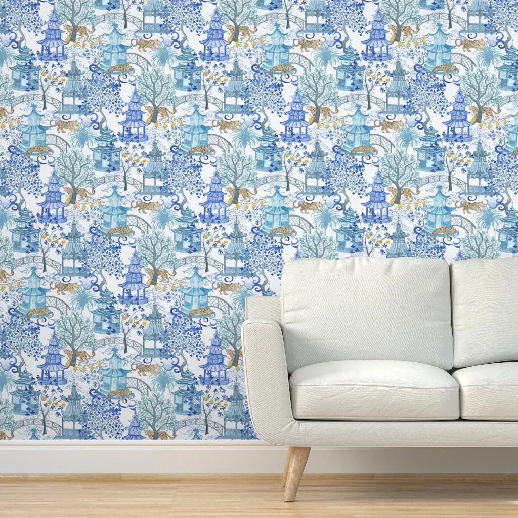 Cindy Party Leopards Pagoda Forest Peel and Stick Wallpaper - Blue product