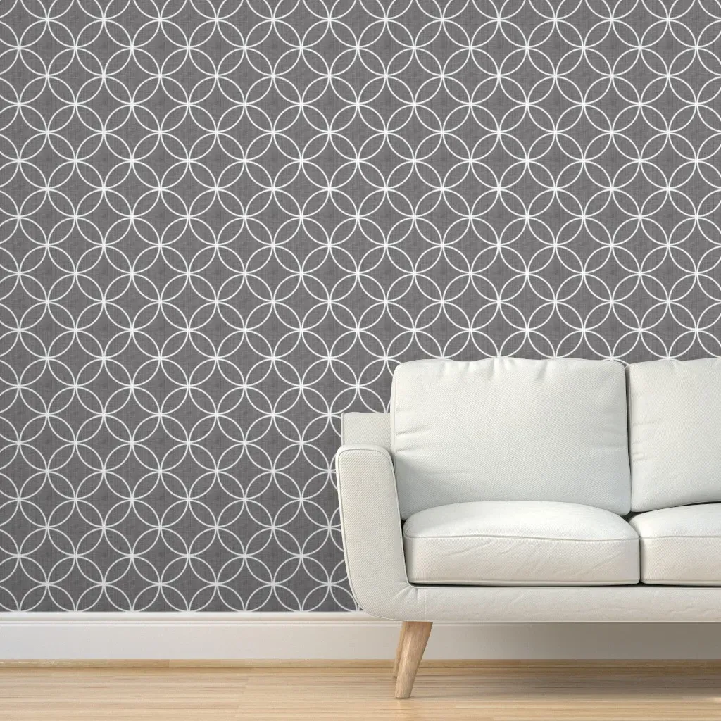 Circle Lock Playground Kicks Peel and Stick Wallpaper - Black, Faux Linen product