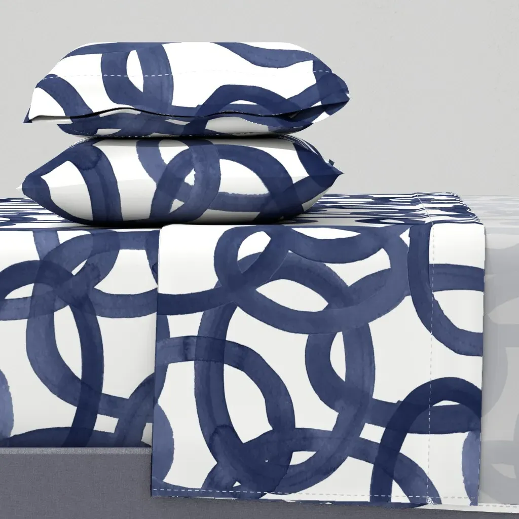 Circles Navy On White Twin Sheet Set - Indigo product