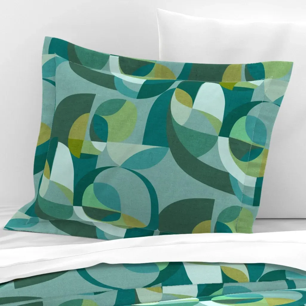 Circles Standard Flanged Pillow Sham - Teal, Cotton Sateen product