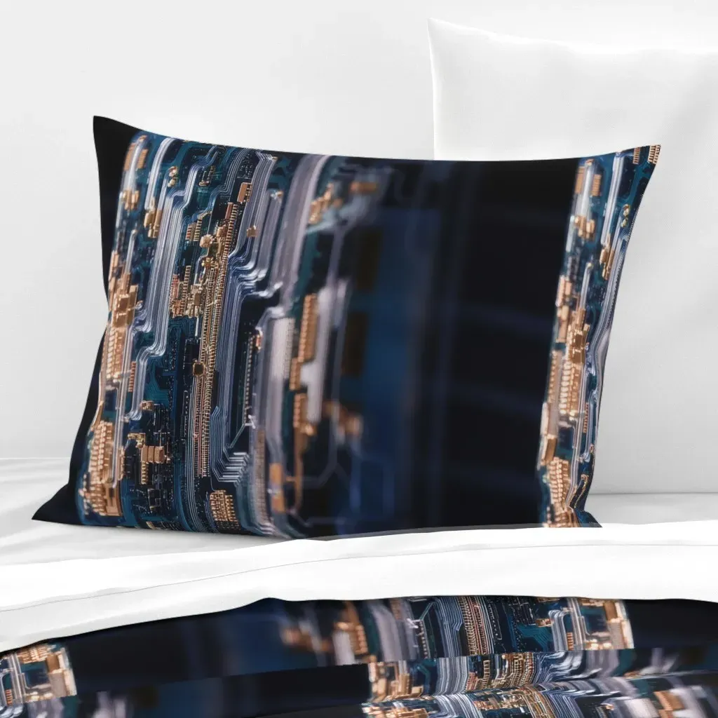 Circuit Board Standard Knife Edge Cushion Cover - Dark Teal, Cotton Sateen product