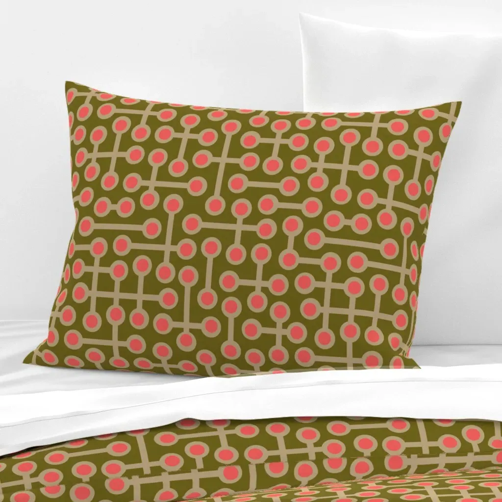 Circuits Retro Atomic Geometric Standard Pillow - Coral Pink, Cotton Sateen product