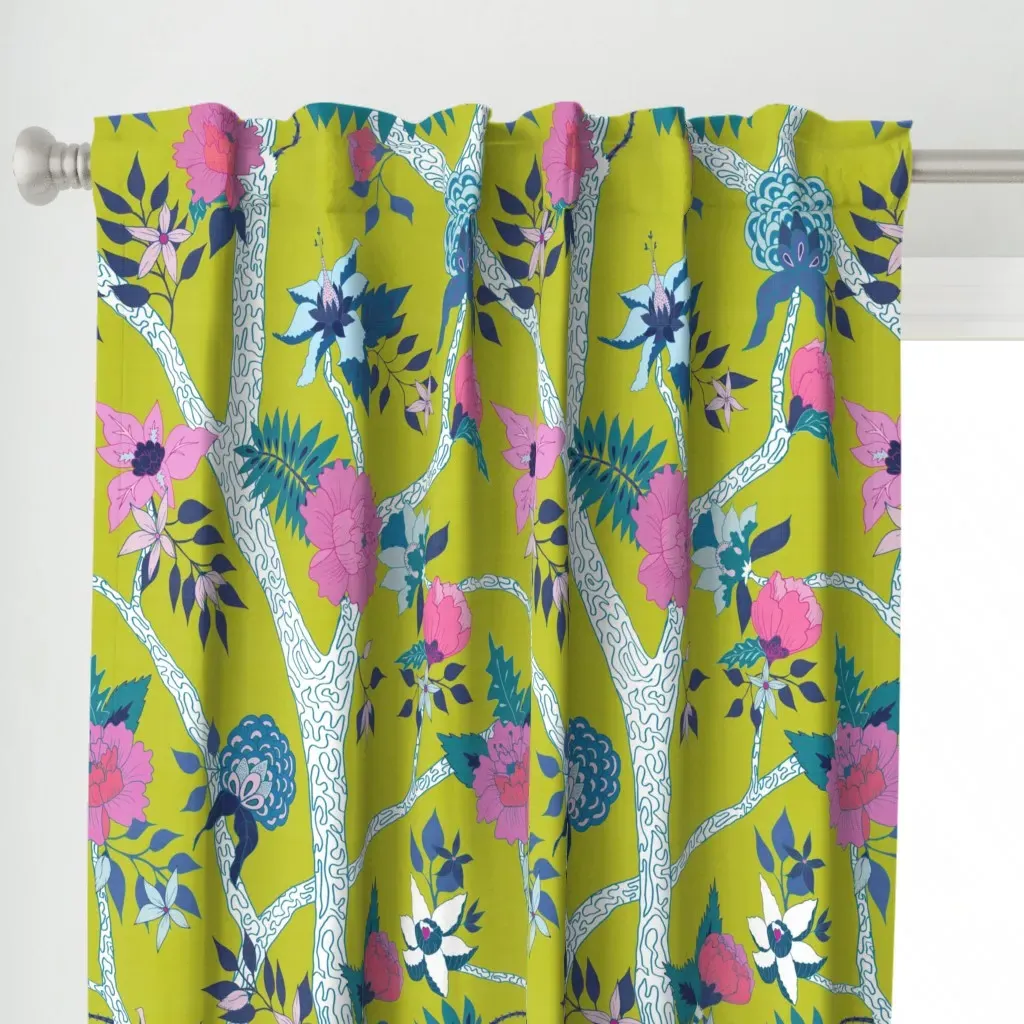 Citron Peony Curtain Panel - Lime Green alternate view
