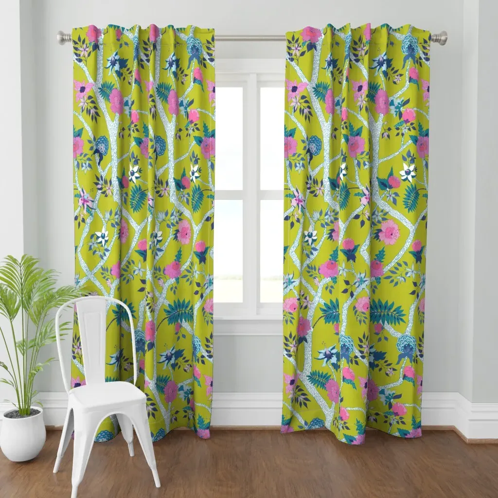 Citron Peony Curtain Panel - Lime Green product