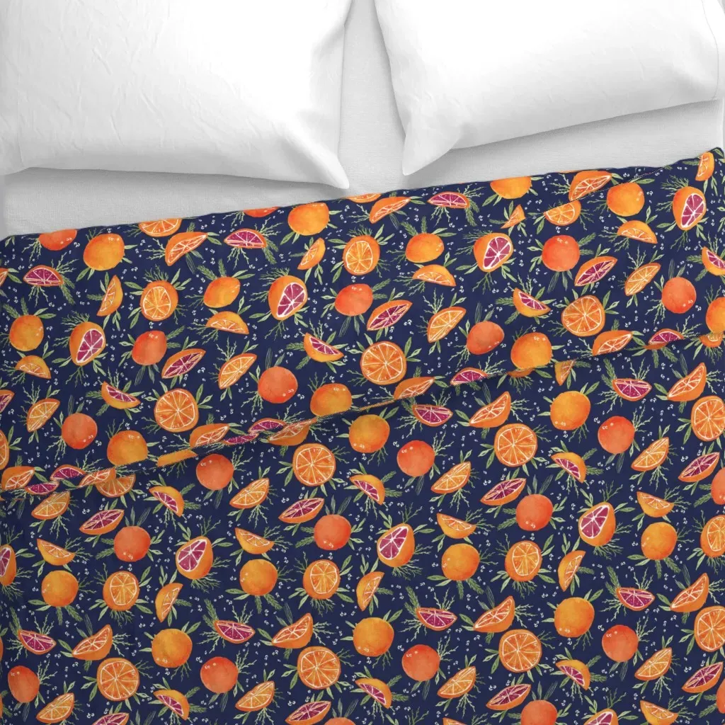 Citrus Evergreen Navy Medium Duvet Cover - Orange alternate view
