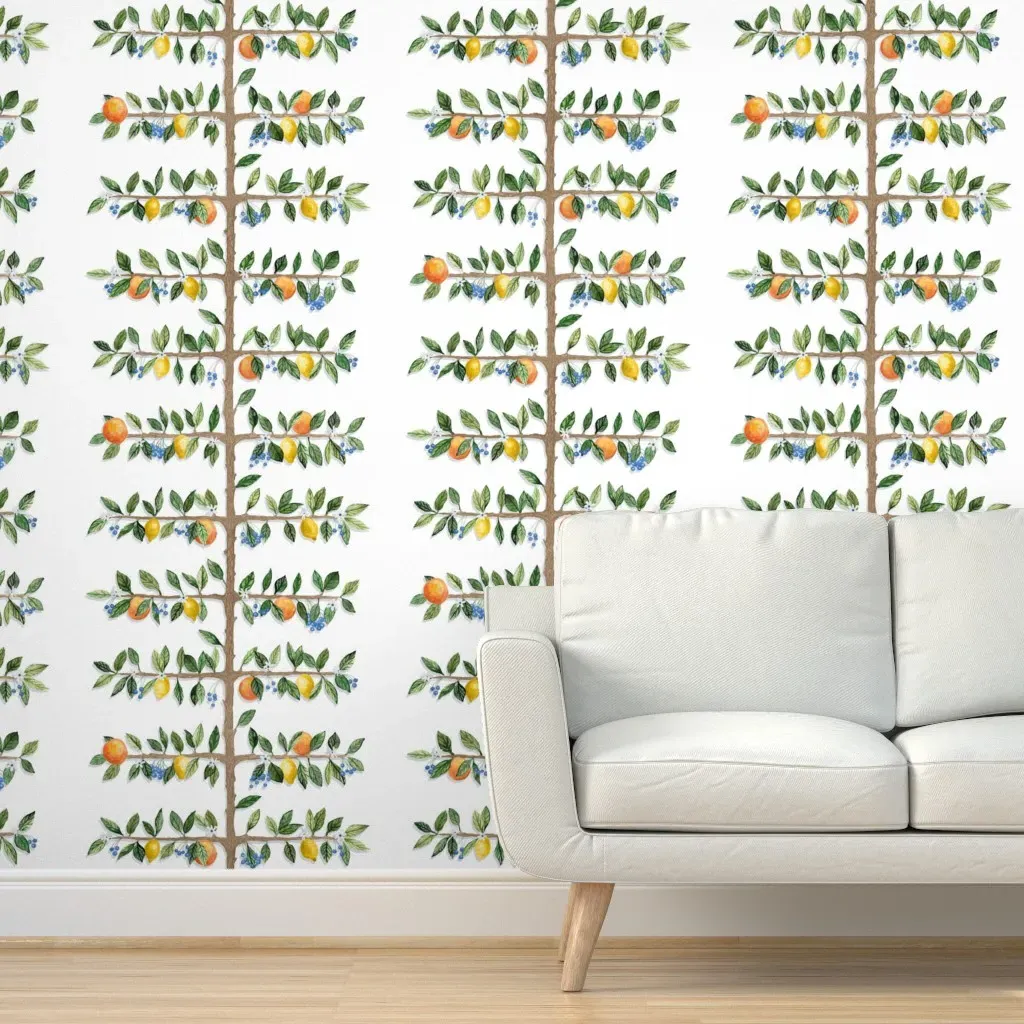 Citrus Fruit Espalier Branch Peel and Stick Wallpaper - Green product