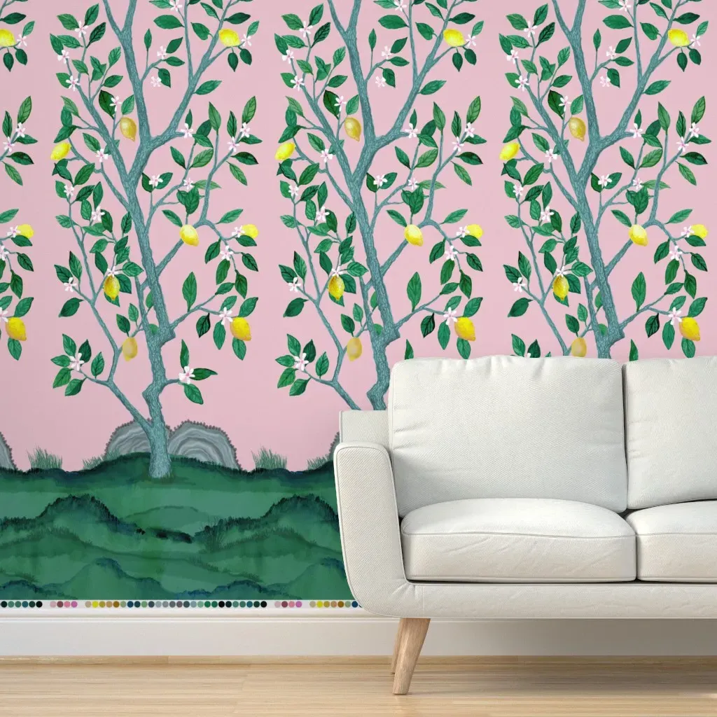Citrus Grove Lemon Tree Peel and Stick Mural Panel - Pink product