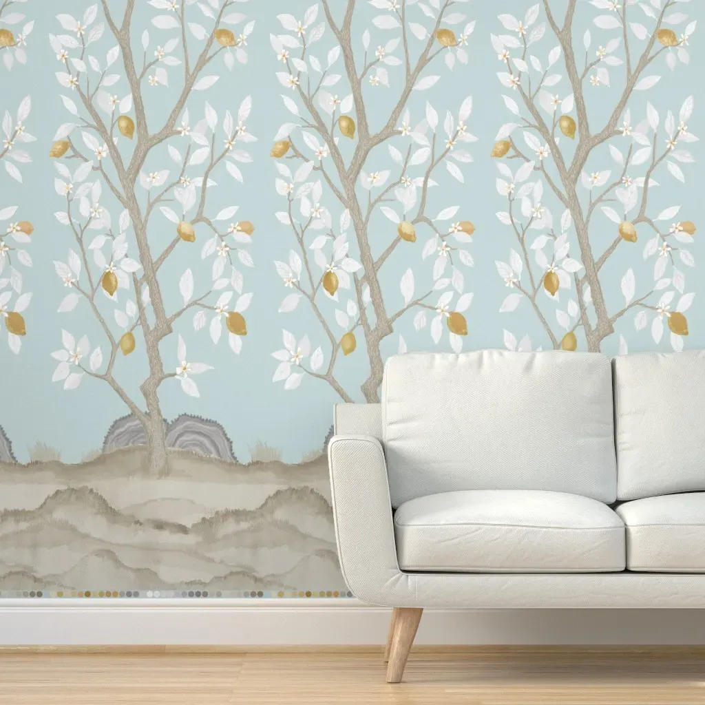 Citrus Grove Lemon Tree Peel and Stick Wallpaper Panel A - Light Blue product