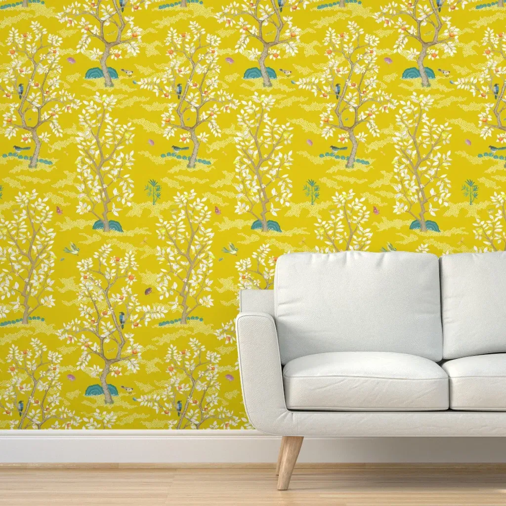 Citrus Grove Peel and Stick Wallpaper - Gold, White product