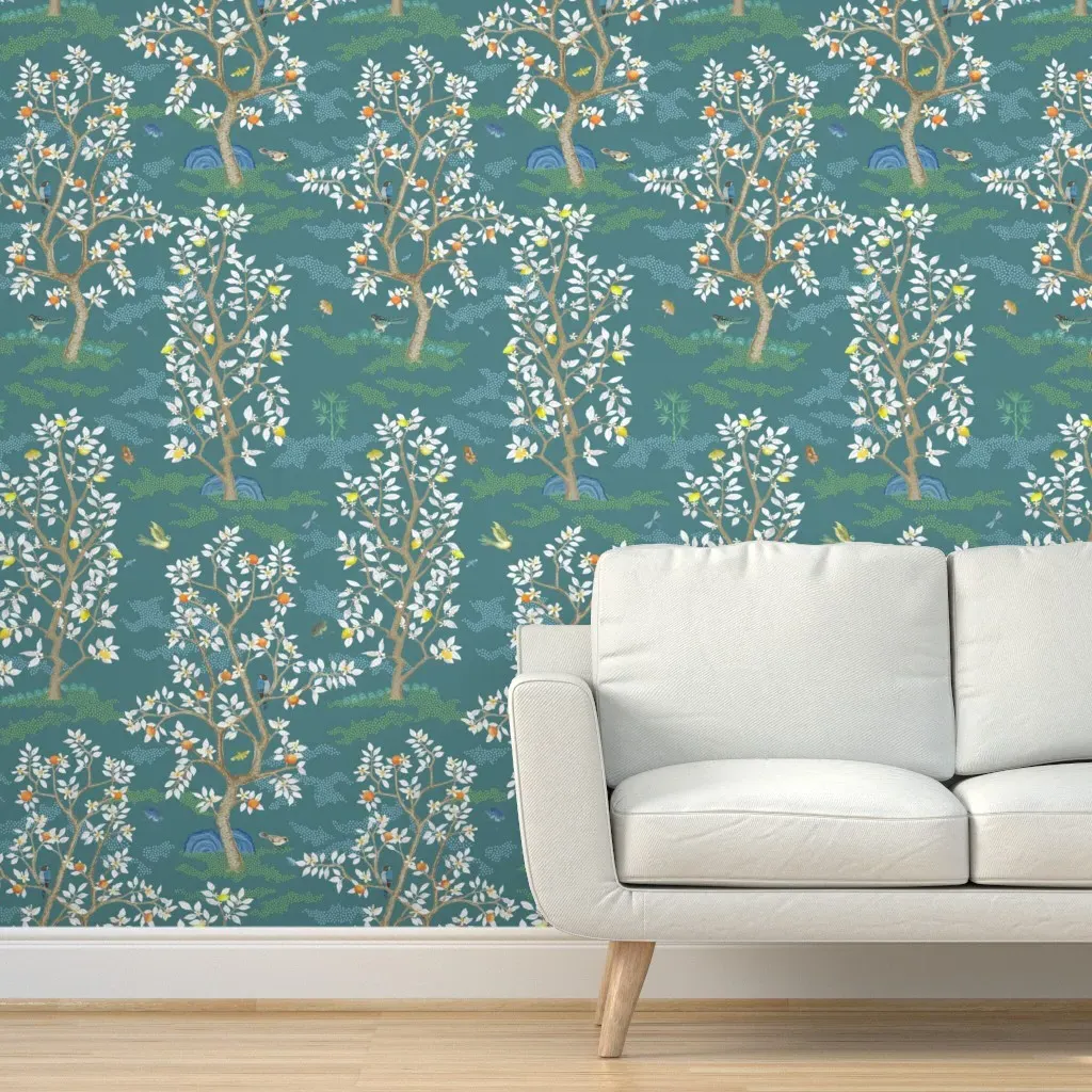 Citrus Grove Peel and Stick Wallpaper - Teal, White product