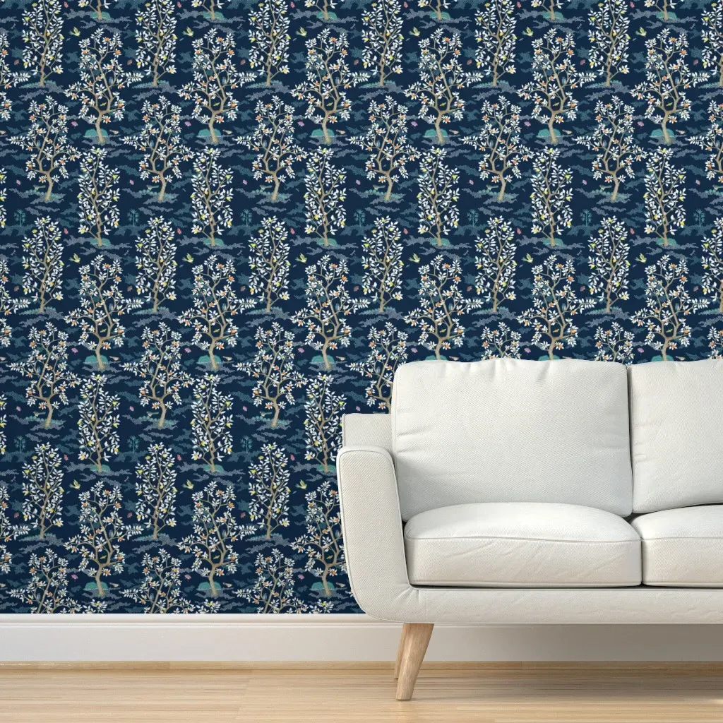 Citrus Grove Small Peel and Stick Wallpaper - Navy, White product