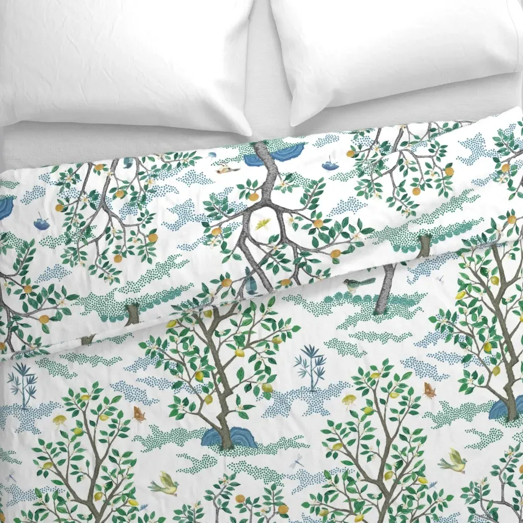Citrus Grove Toile Duvet Cover - Green, White alternate view
