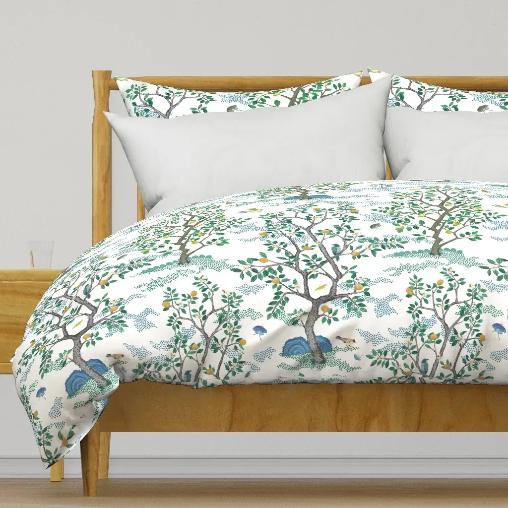 Citrus Grove Toile Duvet Cover - Green, White product