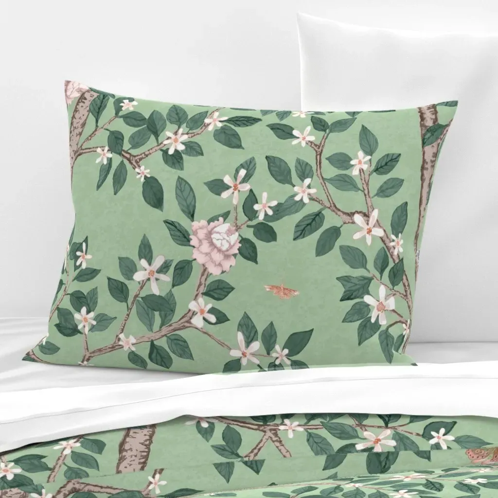 Citrus Grove With Peonies Standard Knife Edge Pillow - Green, Cotton Sateen product