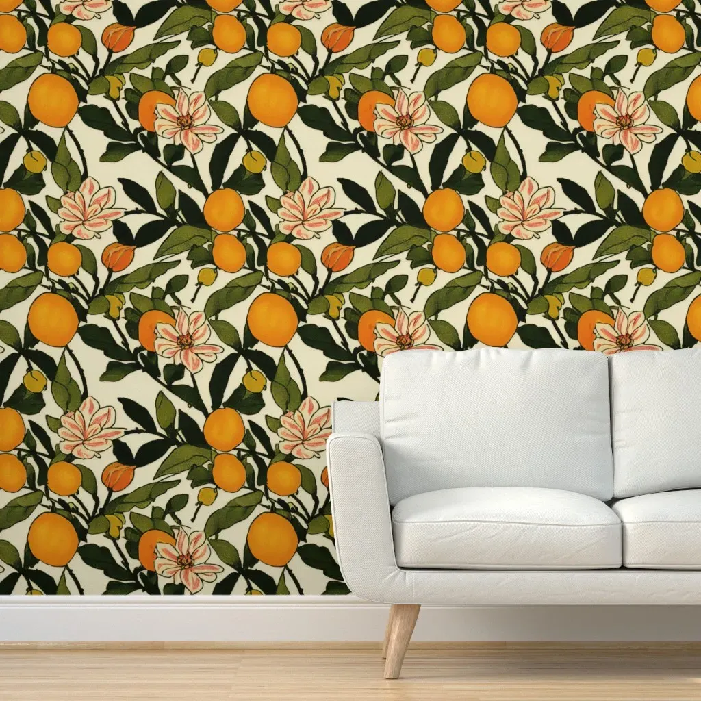 Citrus Leaves & Flowers Peel and Stick Wallpaper - Green, Yellow product