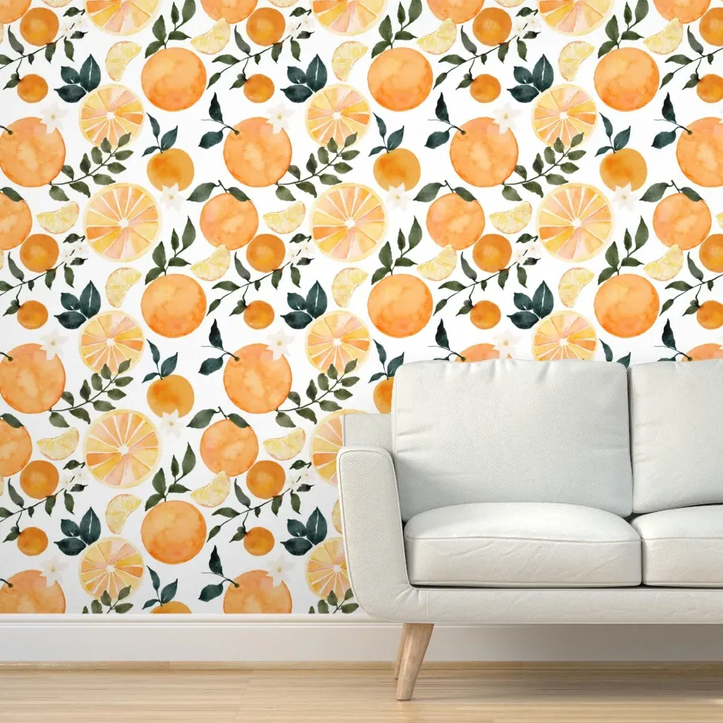 Citrus Oranges Peel and Stick Wallpaper - Pink, Orange product