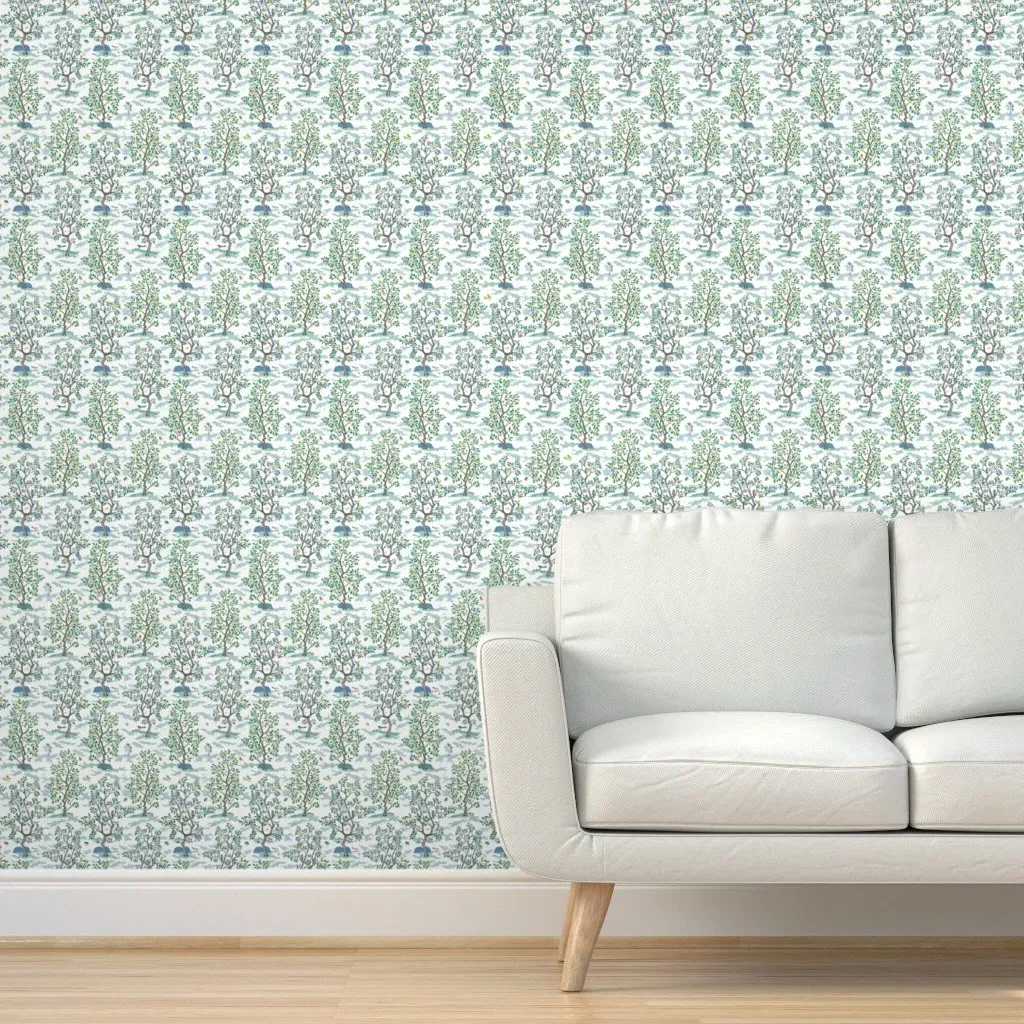 Citrus Tree Small Scale Peel and Stick Wallpaper - Green, White product