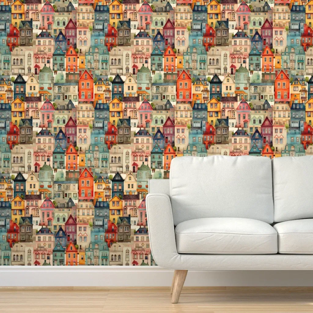 City Houses Peel and Stick Wallpaper - Red product