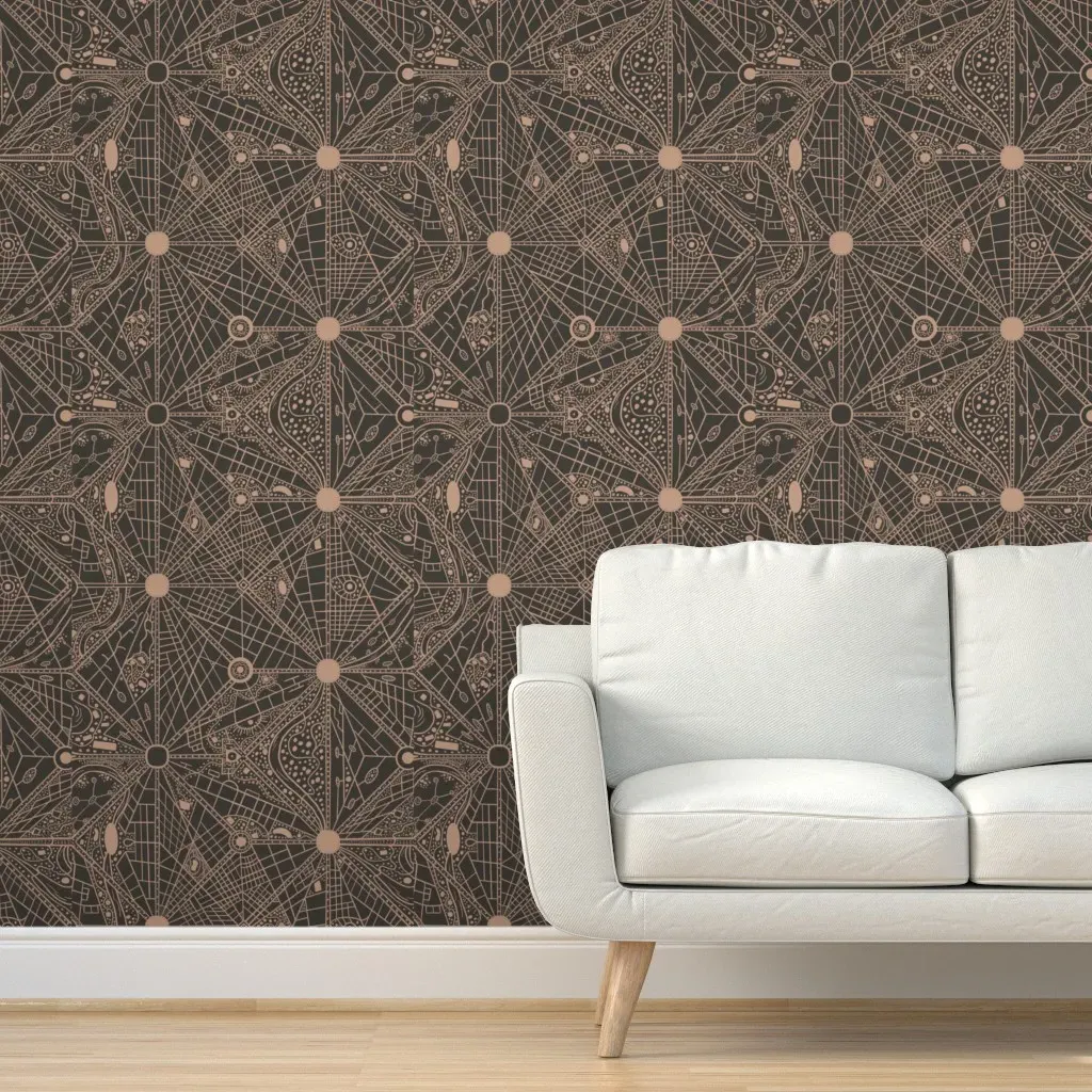 City In The Trees Map Line Art Geometric Peel and Stick Wallpaper - Charcoal Grey product