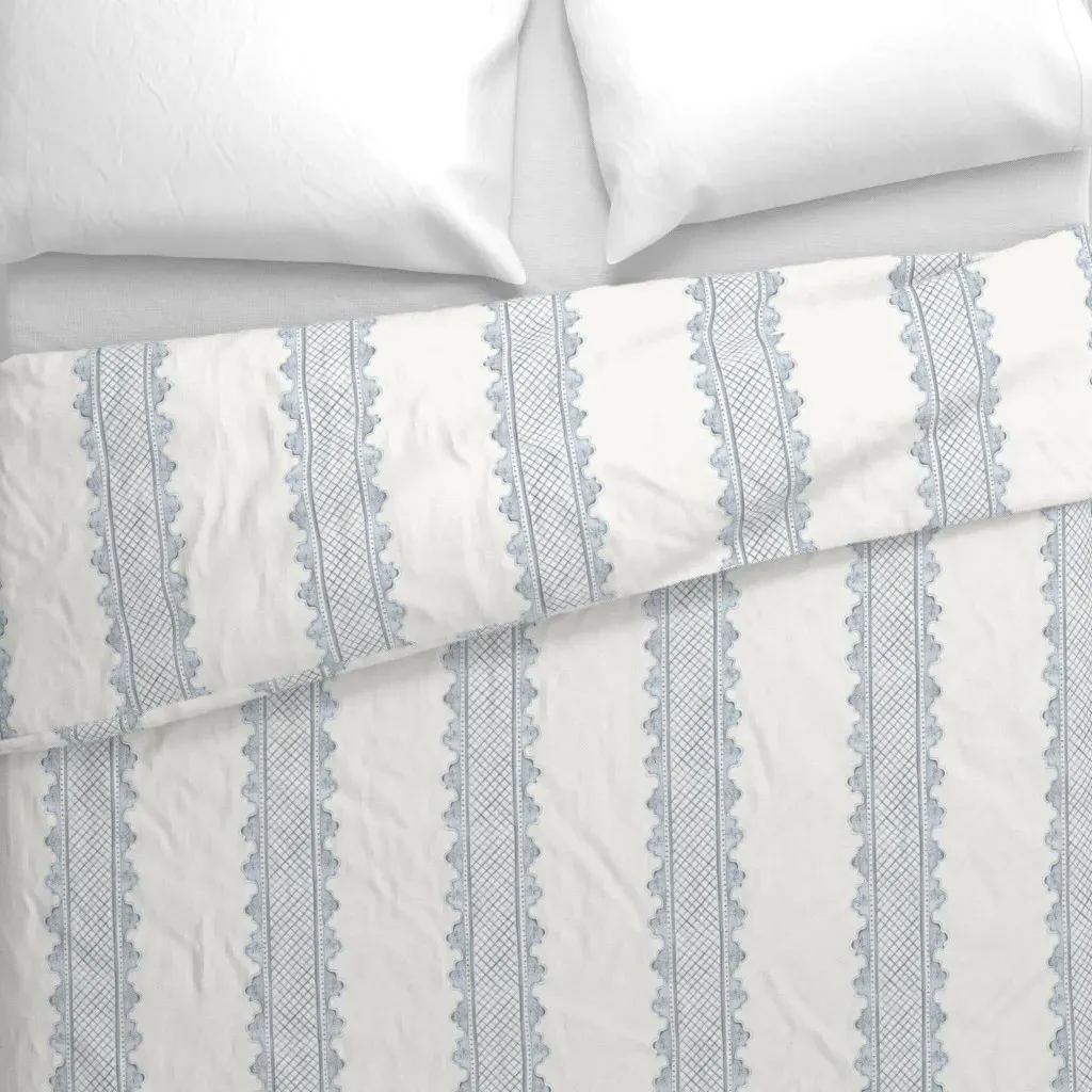 Clarabelle Quiet Blue On Cream Duvet Cover - Light Gray alternate view