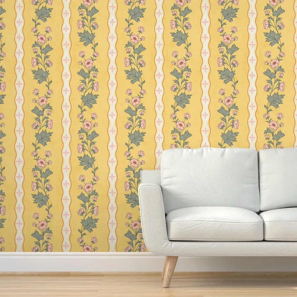 Clarabelle Vine Vertical Stripe Floral Peel and Stick Wallpaper - Yellow product