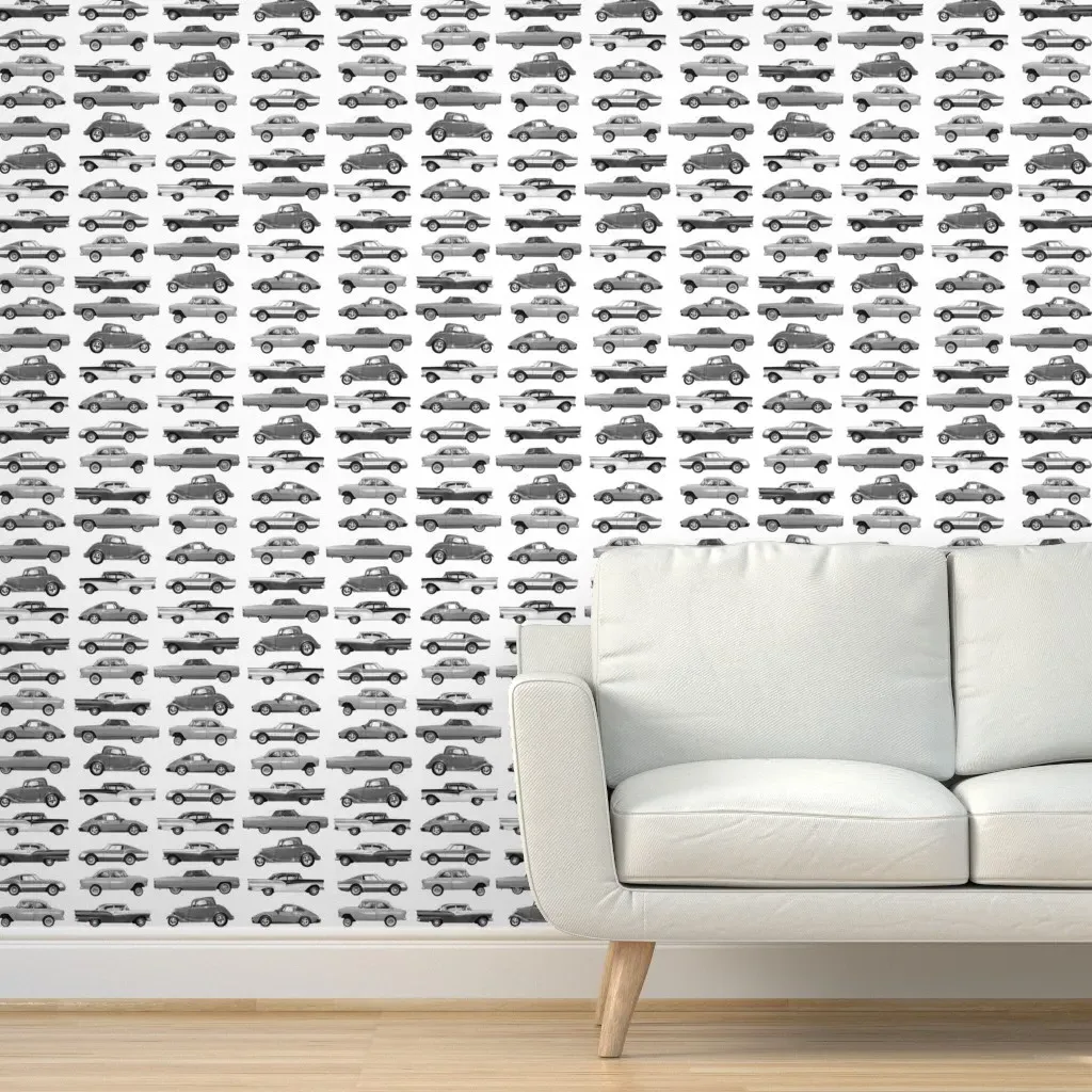 Classic Car Show Peel and Stick Wallpaper - Gray product