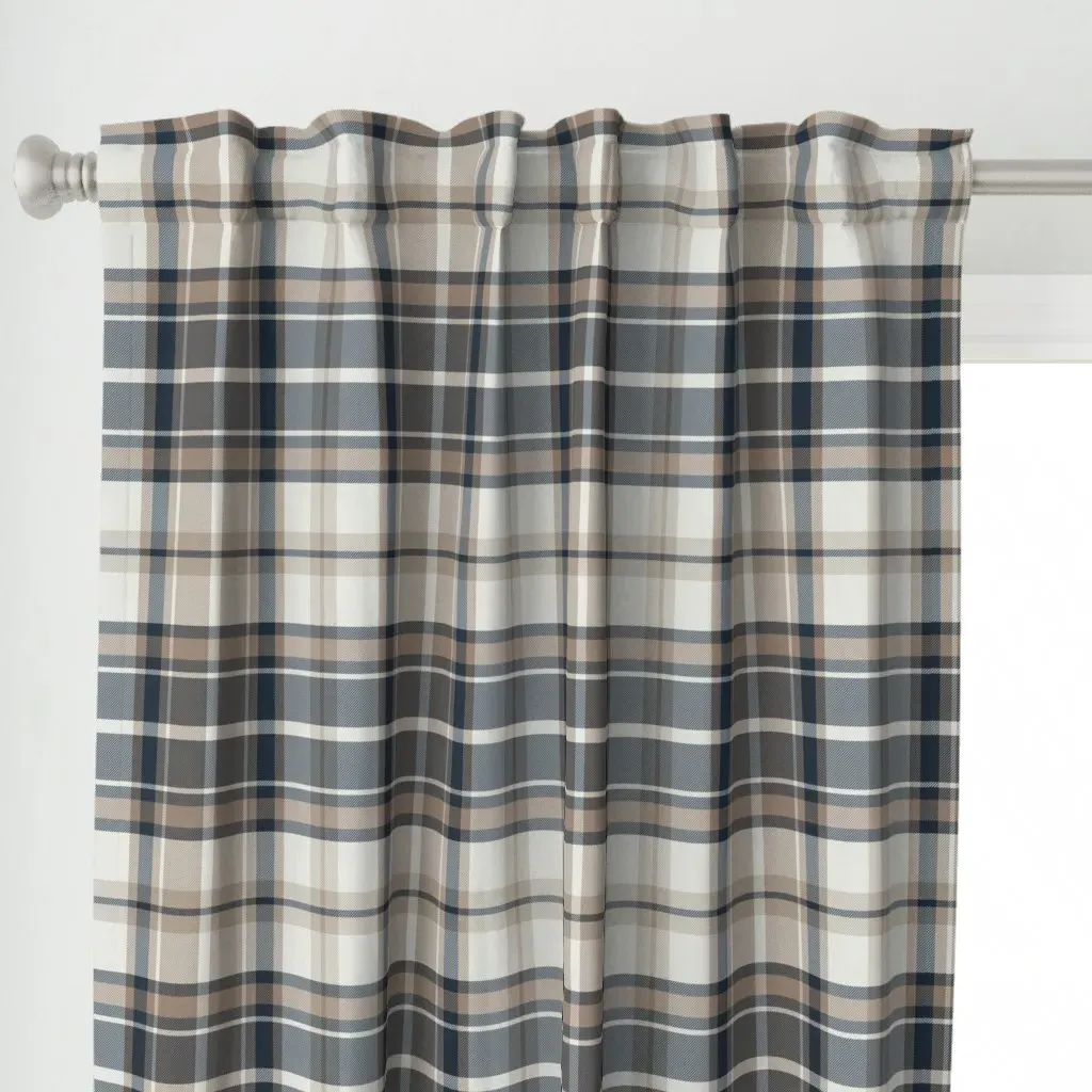 Classic Check Plaid Dark Curtain Panel - Off-White alternate view
