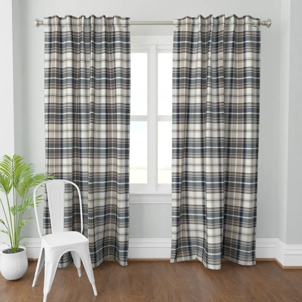 Classic Check Plaid Dark Curtain Panel - Off-White product