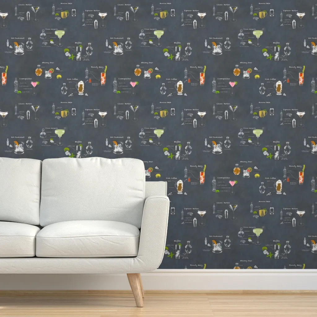 Classic Cocktails Peel and Stick Wallpaper - Dark Gray product