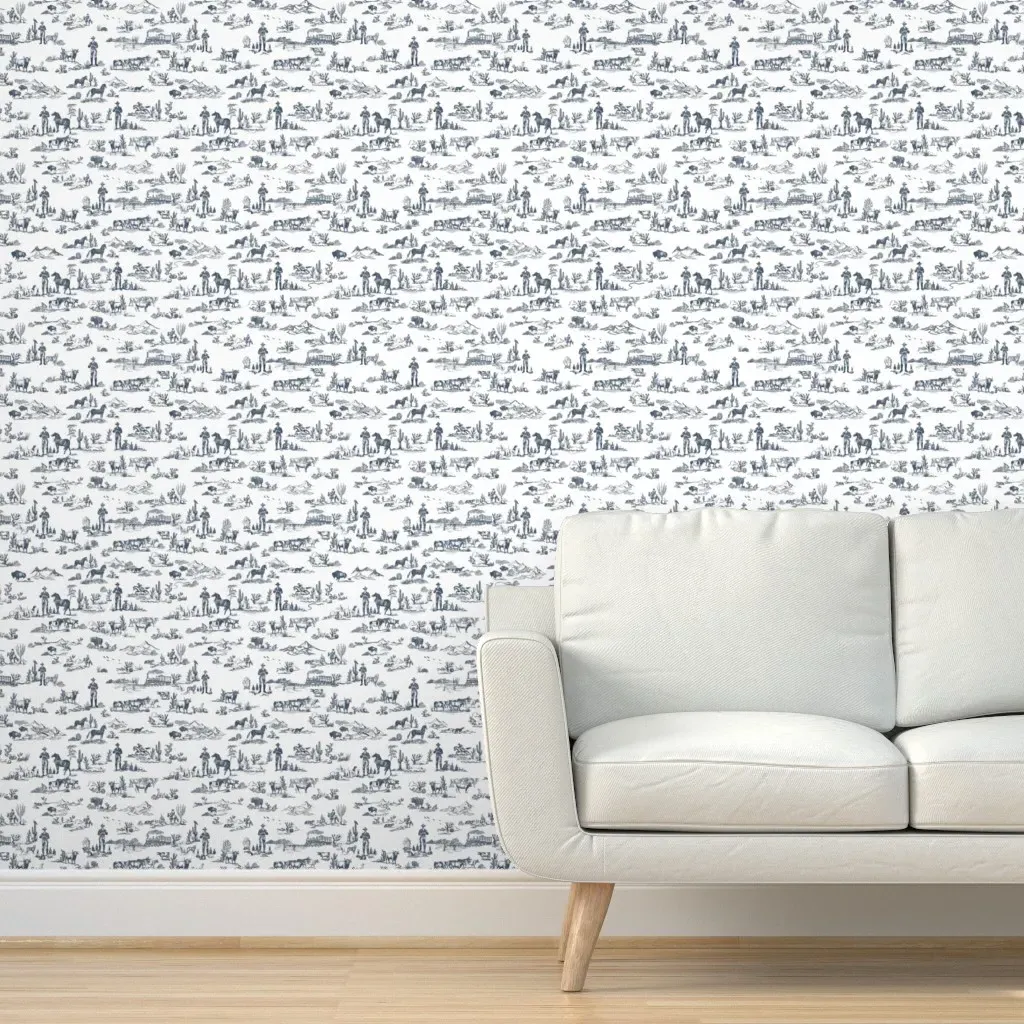 Classic Cowboy Toile De Jouy Peel and Stick Wallpaper - Navy Blue product
