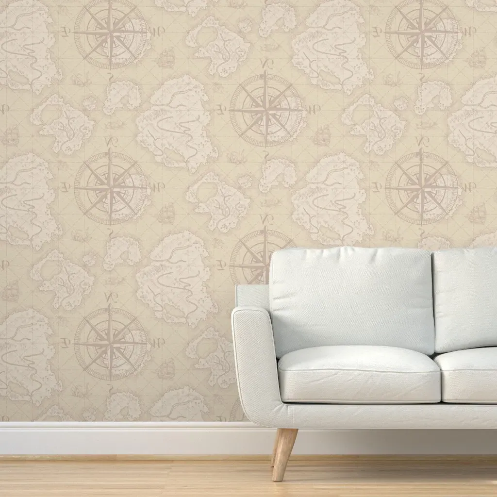 Classic Fantasy Vintage Map Peel and Stick Wallpaper - Beige product