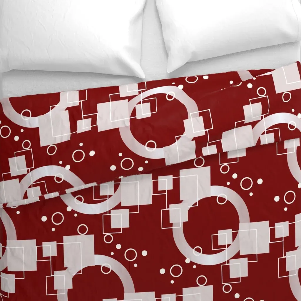 Classic Geometry Red Duvet Cover - White alternate view