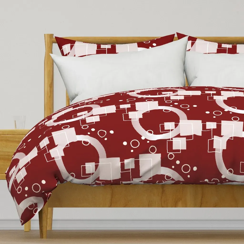Classic Geometry Red Duvet Cover - White product