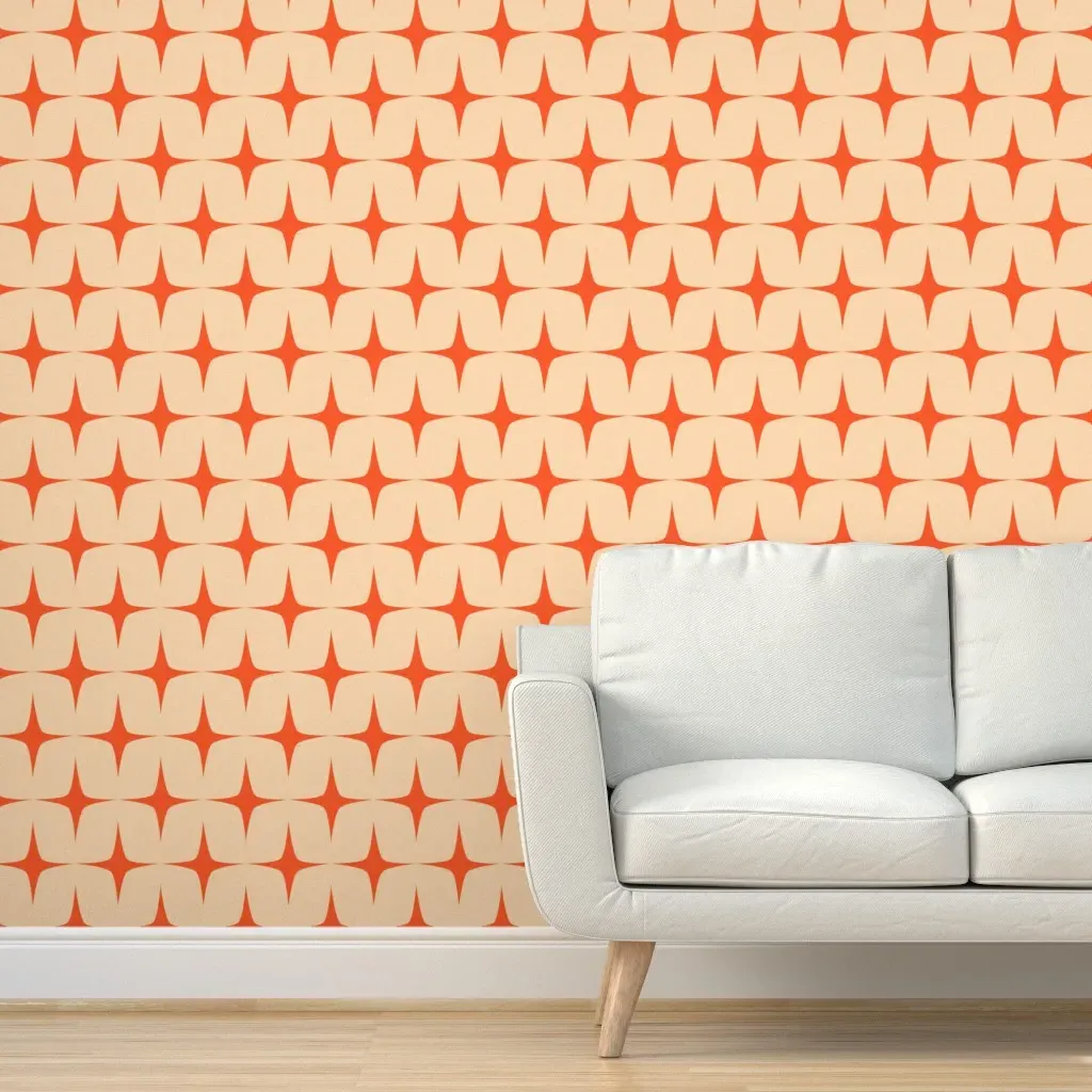 Classic Mid Mod Starburst Peel and Stick Wallpaper - Burnt Orange product