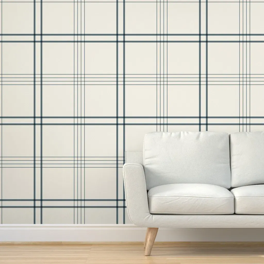 Classic Plaid Stripe Peel and Stick Wallpaper - Beige, Marble product