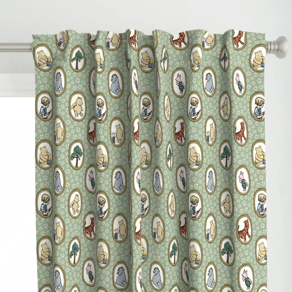 Classic Pooh Small Curtain Panel - Sage Green alternate view