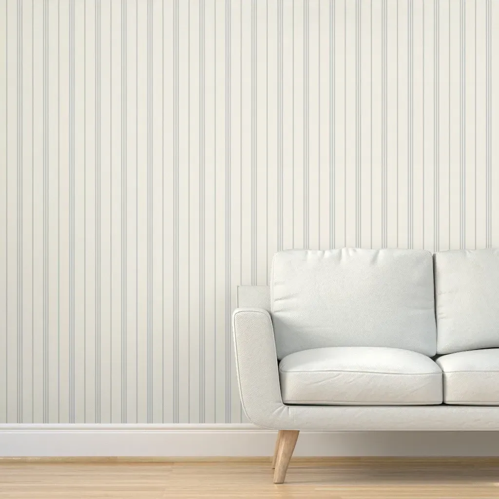 Classic Ticking Stripes Peel and Stick Wallpaper - Creamy White, French Gray Blue product