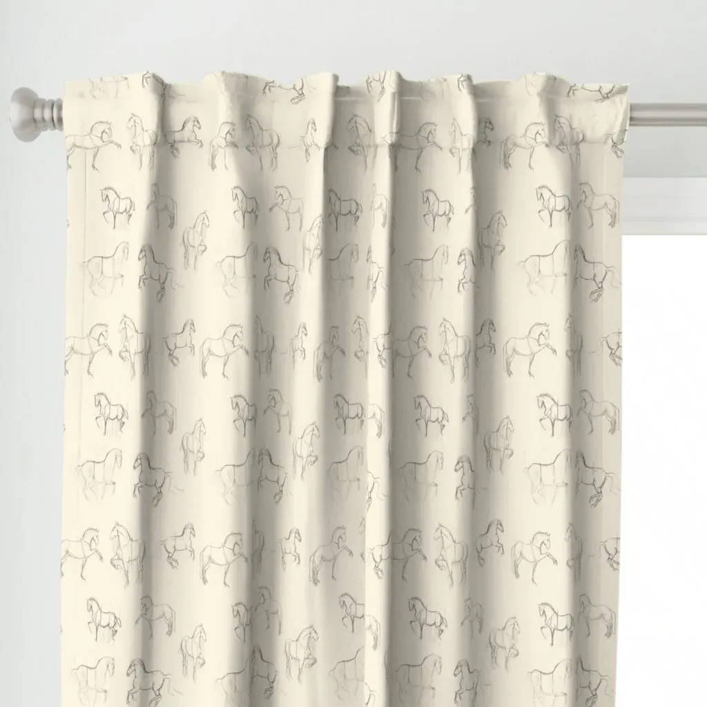 Classical Dressage Horses Curtain Panel - Beige alternate view