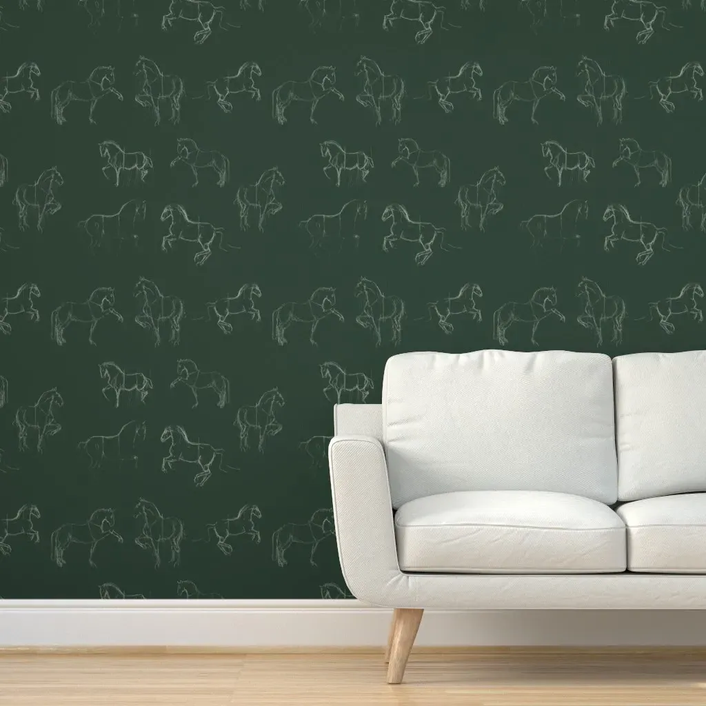 Classical Dressage Horses Peel and Stick Wallpaper - Emerald product