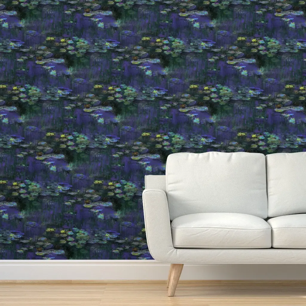 Claude Monet Waterlilies At Night Peel and Stick Wallpaper - Dark Purple product