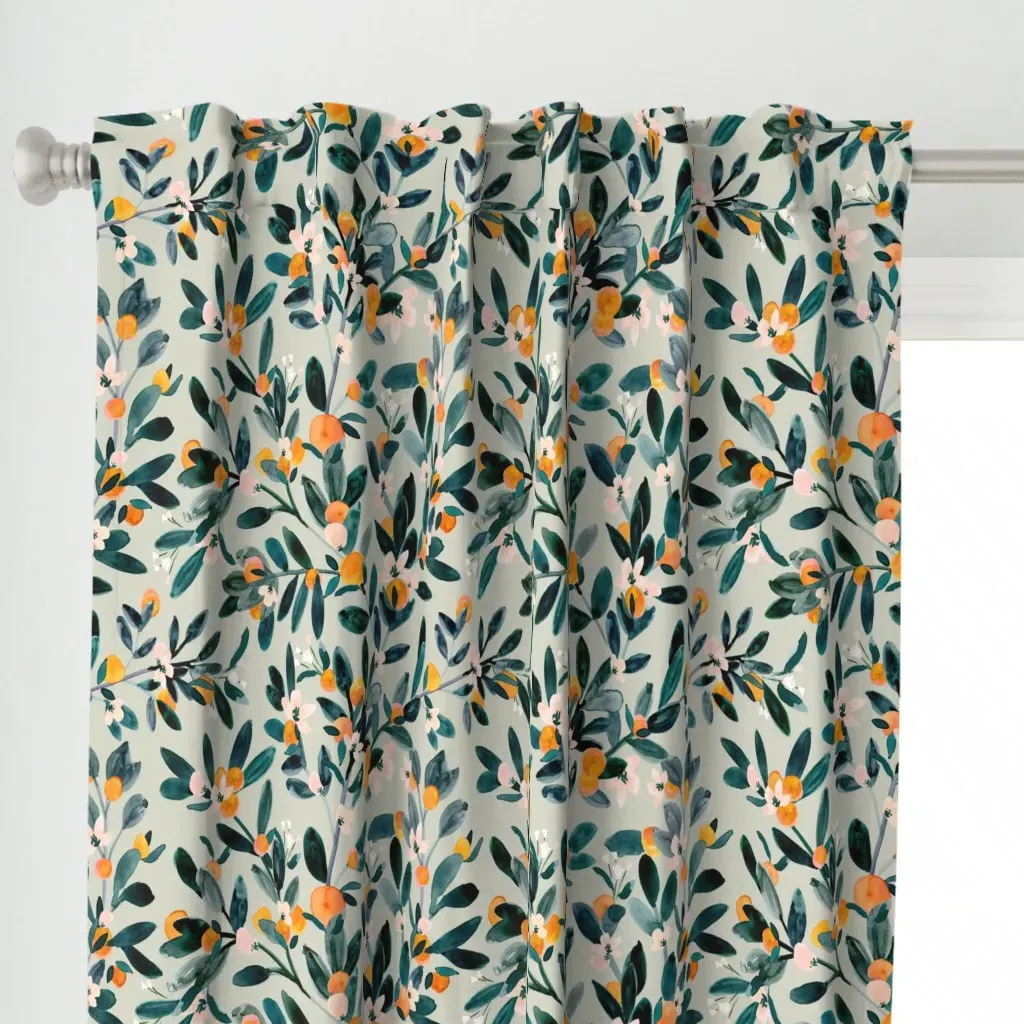 Clementine Sprigs-Silver Curtain Panel - Teal alternate view