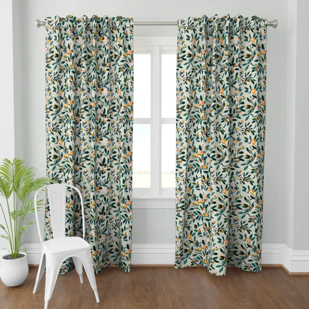 Clementine Sprigs-Silver Curtain Panel - Teal product