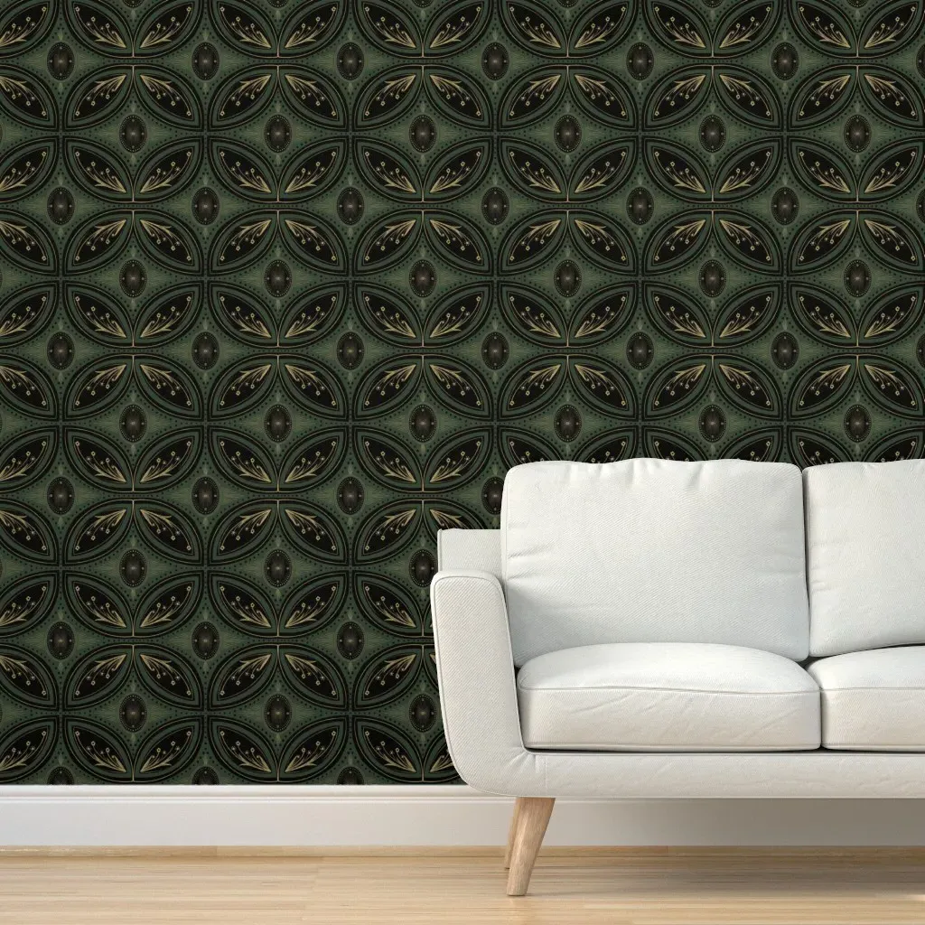 Cleo Vintage Glamour Art Deco Peel and Stick Wallpaper - Dark Green, Gold product