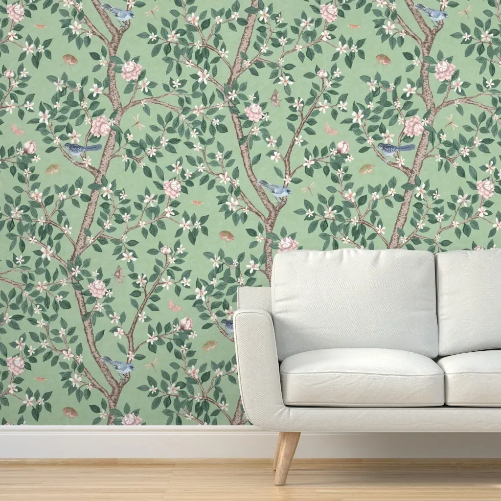 Climbing Citrus Grove with Peonies Peel and Stick Wallpaper - Green product