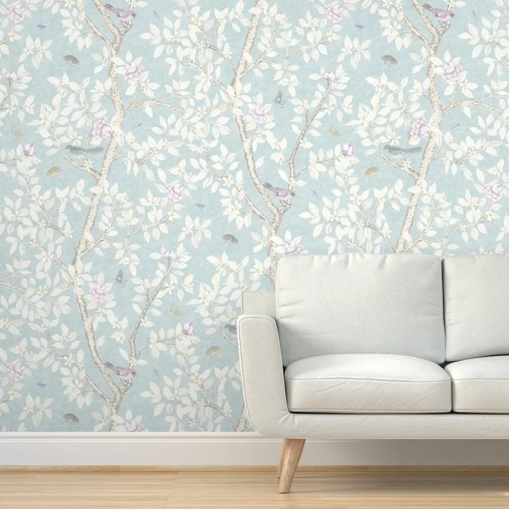 Climbing Citrus Grove with Peonies Peel and Stick Wallpaper - Light Blue product