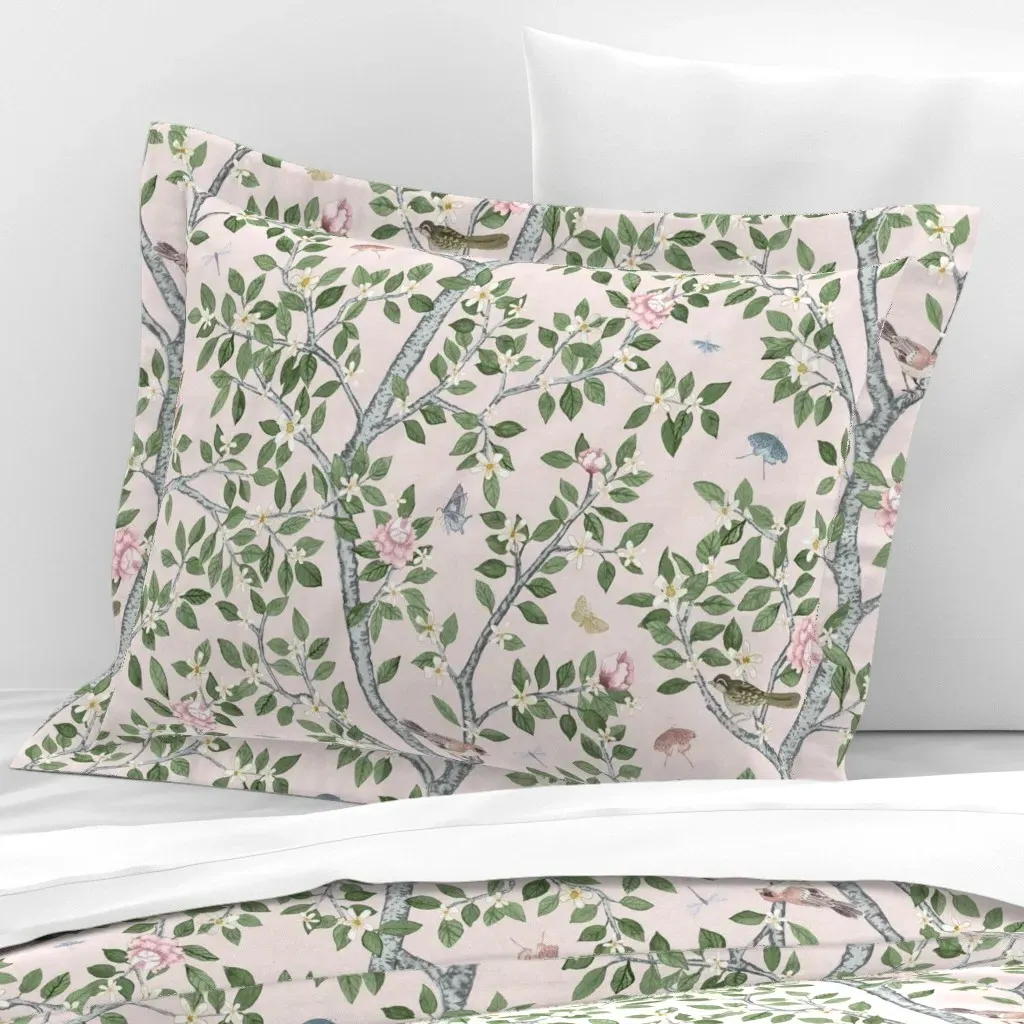 Climbing Citrus Grove with Peonies Standard Flanged Pillow Sham - Pink, Cotton Sateen product