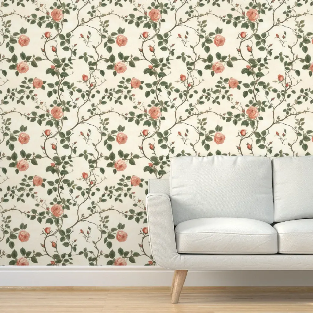 Climbing Rose Vines Peel and Stick Wallpaper - Peach Rose product